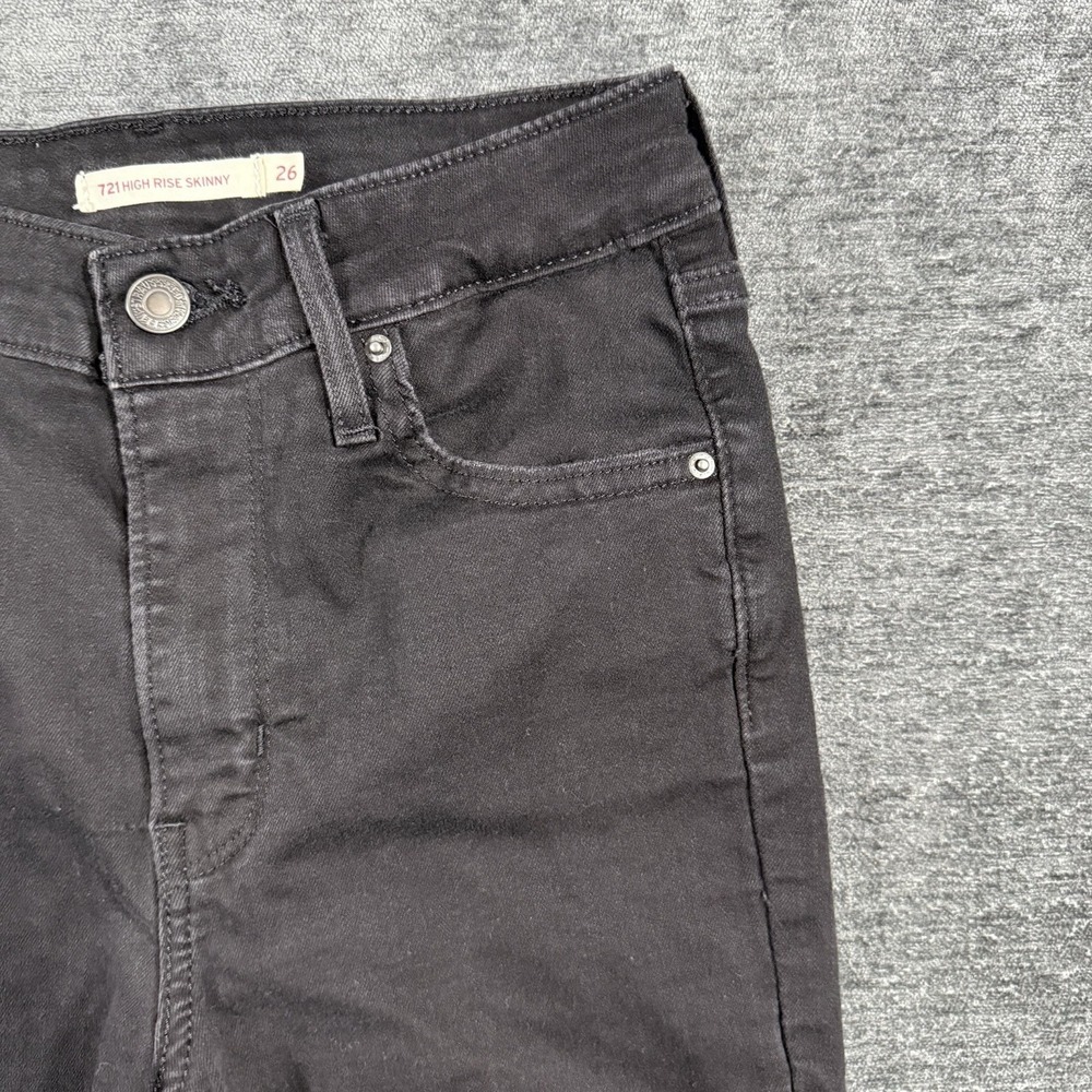 Levi's 721 High Rise Skinny Jeans Women's Size 26 Black Distressed Stretch - Picture 10 of 16